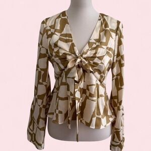 Parker‎ NY cream & gold abstract print tie-front blouse small